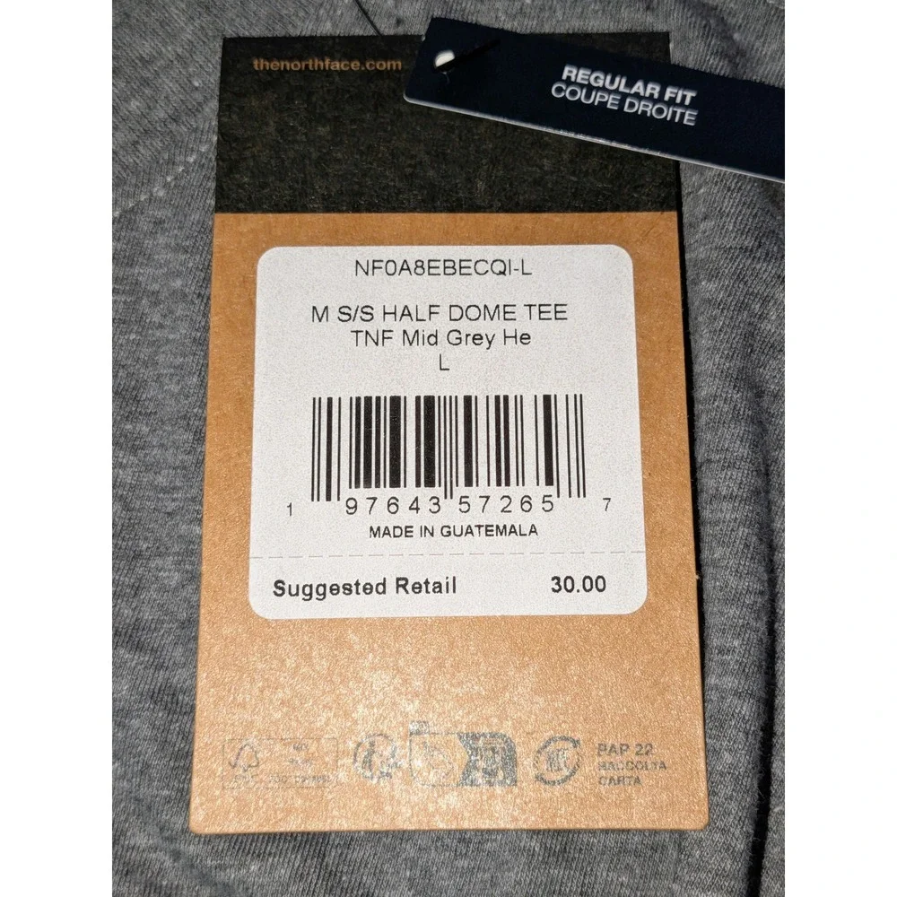 The‎ North Face Mens Half Dome Tee Grey Heather Logo T-Shirt NF0A8EBECQI-L Large
